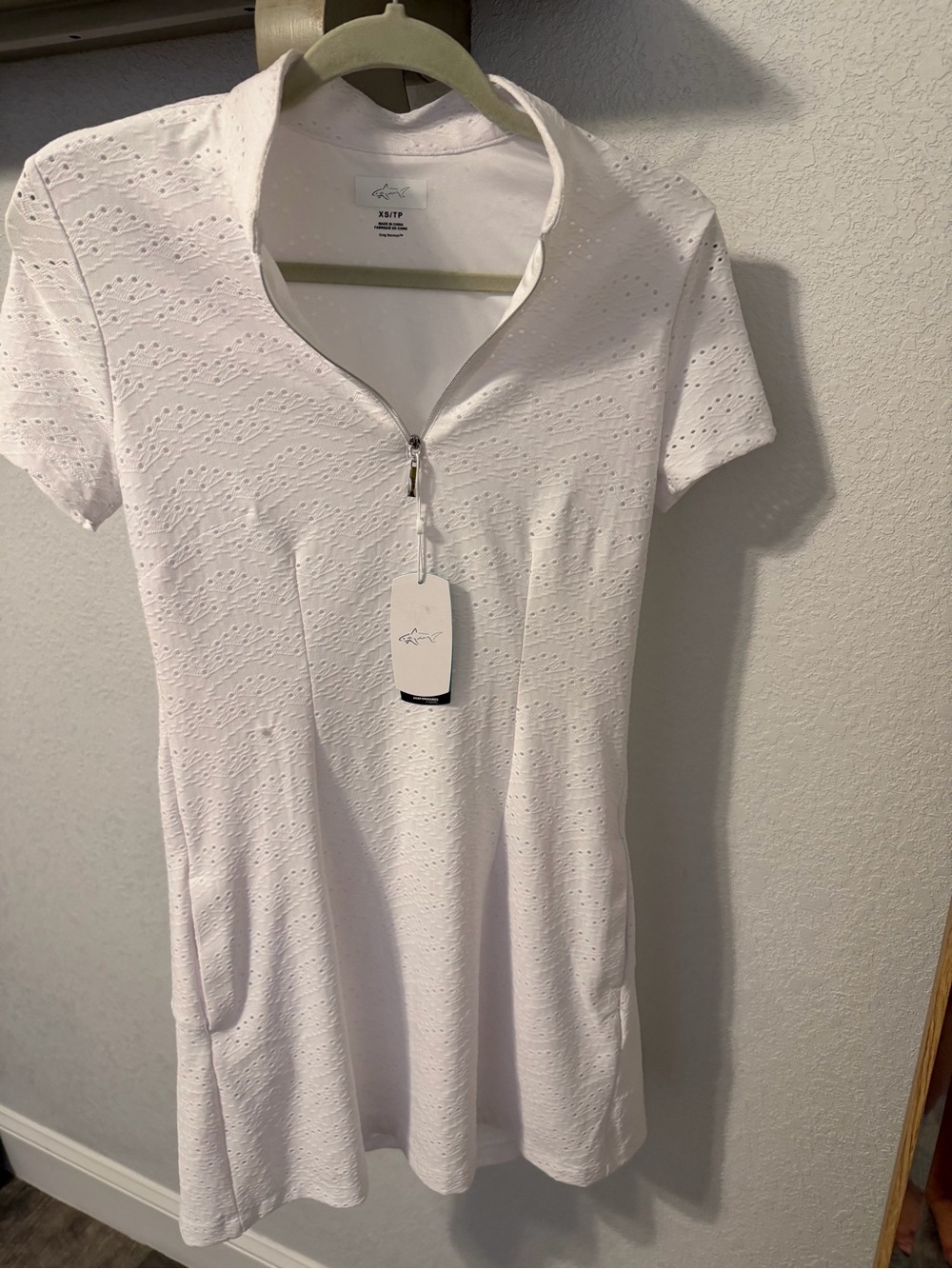 Greg Norman Collection White Eyelet Short Sleeve Zip Tunic Dress